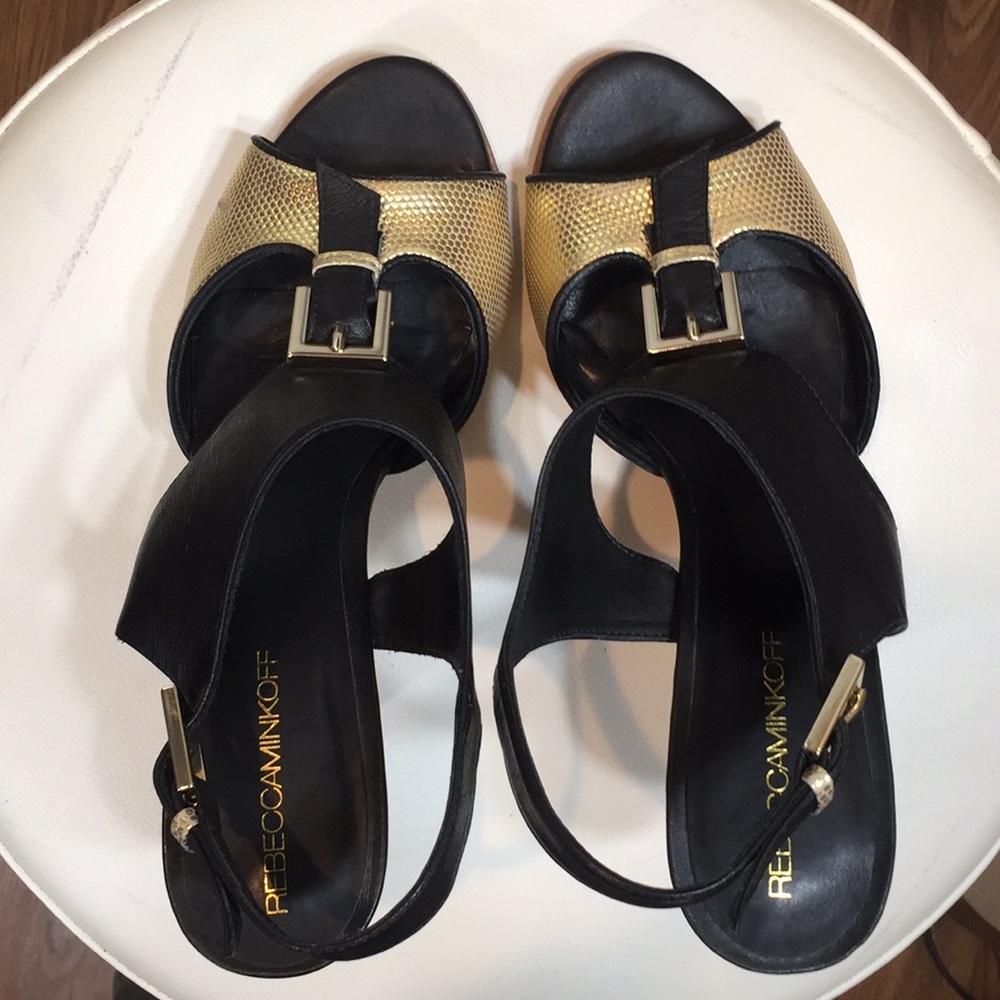Rebecca Minkoff Black Gold Leather Heels Size 8.5